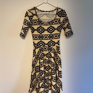 Beige and Black Aztec Print Fit-and-Flare Dress